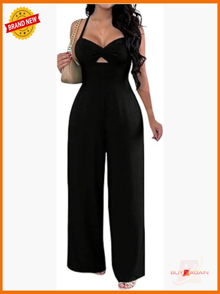 Cut Out Twist Front Criss Cross Tie Back Sleeveless Wide Leg Cami Jumpsuit